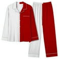 thumbnail image 1 of UAMVSH Women Color Block 2 Piece Pajama Sets Classic Button down Notch Collar Shirts Matching Wide Leg Pants Long Sleeve Pockets Outfits(X-LargeRed), 1 of 4