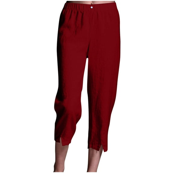 UAMVSH Women Cotton Linen Capris for Summer Beach Vacation Soft High Elastic Waist Capri Pants Solid Color Casual Cropped Pants