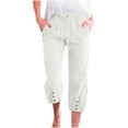 thumbnail image 1 of UAMVSH Women Cotton Linen Capris for Summer Lightweight Cinch Bottom Beach Capri Pants with Button Casual Drawstring Pockets Cropped Pants, 1 of 6