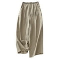 thumbnail image 1 of UAMVSH Women Cotton Linen Palazzo Pants Casual Wide Leg Beach Pants Basic Drawstring Elastic Waist Pants Vacation Outfits(Large,Khaki), 1 of 3