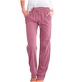 thumbnail image 1 of UAMVSH Women's Cotton Linen Pants Casual Elastic High Waist Drawstring Pants Loose Straight Leg Lounge Trousers with Pockets, 1 of 6