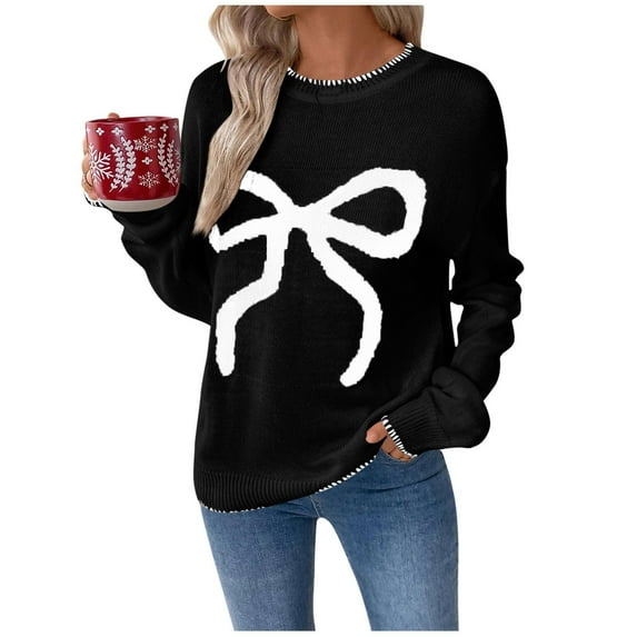 UAMVSH Women Cute Heart Printed Sweaters Classic Valentine's Day Graphic Knitted Pullover Tops Long Sleeve Drop Shoulder Sweaters