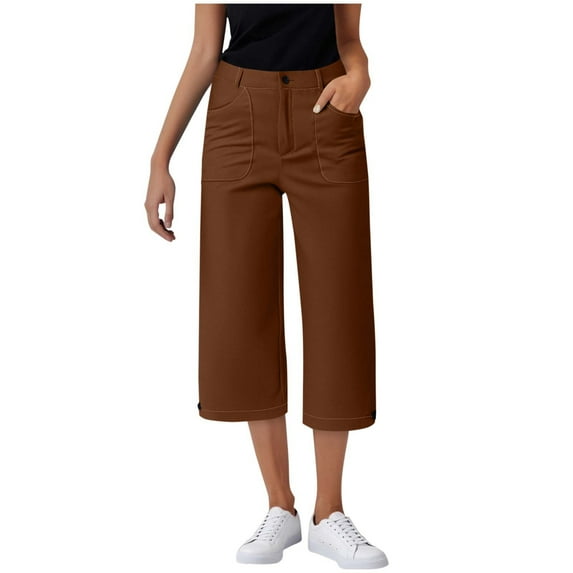 UAMVSH Women Dress Capri Pants Wide Leg Casual Business Capris with Pockets Stretchy Office Work Lounge Cropped Pants