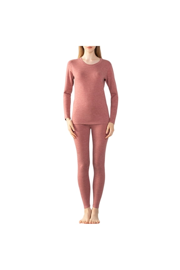 Women Fleece Lined Thermal Lounge Outfits Long Sleeve Layering 2 Piece Sets with Tight Pants Warm Winter Sherpa Underwear Sets(X-Large,Watermelon Red)