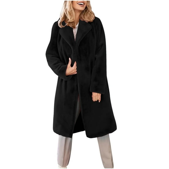 UAMVSH Women Full Length Winter Cardigans Warm Fluffy Fleece Long Parka Jackets Oversized Thick Sherpa Outerwear Overcoat with Belt(Large,Black)