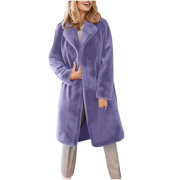UAMVSH Women Full Length Winter Cardigans Warm Fluffy Fleece Long Parka Jackets Oversized Thick Sherpa Outerwear Overcoat with Belt(Large,Purple)
