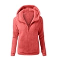 thumbnail image 1 of UAMVSH Women Fuzzy Fleece Hooded Sweatshirts Warm Long Sleeve Basic Hoodie with Pockets Loose Fit Half Zipper Plush Pullover for Winter(Small,Watermelon Red 1), 1 of 4