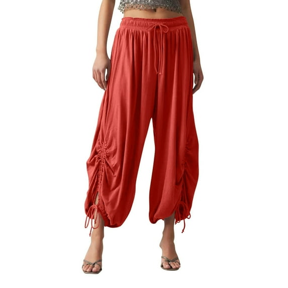 UAMVSH Women Harem Pants Palazzo Baggy Wide Leg Bloomer Pants Loose Fit Elastic Waist Drawstring Lounge Pants with Pockets