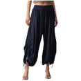thumbnail image 1 of UAMVSH Women Harem Pants Palazzo Baggy Wide Leg Bloomer Pants Loose Fit Elastic Waist Drawstring Lounge Pants with Pockets, 1 of 7