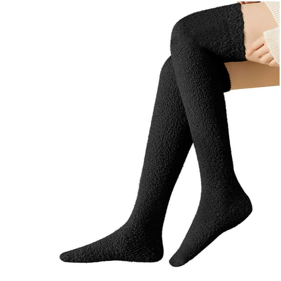 UAMVSH Women Knee High Fuzzy Socks Soft Long Thigh High Warm Stockings Cozy Plush Leg Warmer Socks