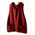 thumbnail image 1 of UAMVSH Women Knit Hooded Sweater Vests Sleeveless Button down Loose Fit Sweaters Cardigan Going out Vacation Hoodies with Pockets(Small,Red), 1 of 6