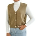 thumbnail image 1 of UAMVSH Women Knit V-Neck Cropped Sweater Vest Lightweight Fall Sleeveless Button down Casual Cardigan Baggy Work Daily Jackets(Small,Khaki), 1 of 7