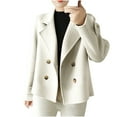 thumbnail image 1 of UAMVSH Women Long Sleeve Suit Jackets Trendy Double Breasted Dressy Blazers Warm Fall Winter Outerwear Formal Notch Collar Business Coats(X-Large,White), 1 of 7