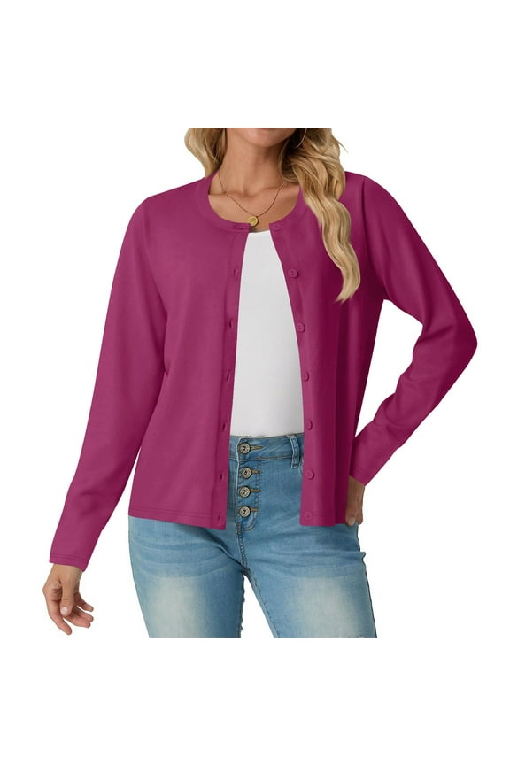 Women Long Sleeve Sweater Cardigan Fall Casual Loose Button down Jackets Lightweight Solid Color Ladies Basic Coats(Small,Purple 1)
