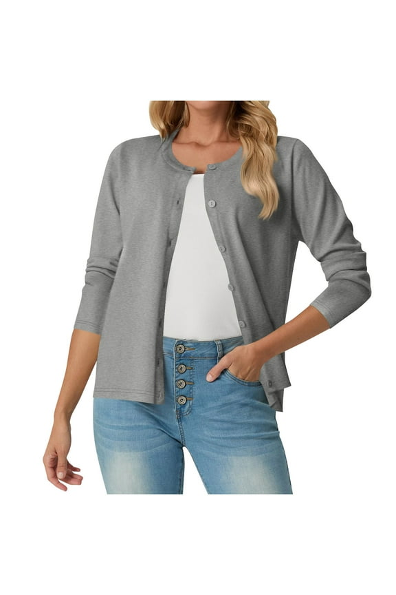 Women Long Sleeve Sweater Cardigan Fall Casual Loose Button down Jackets Lightweight Solid Color Ladies Basic Coats(X-Large,Gray)