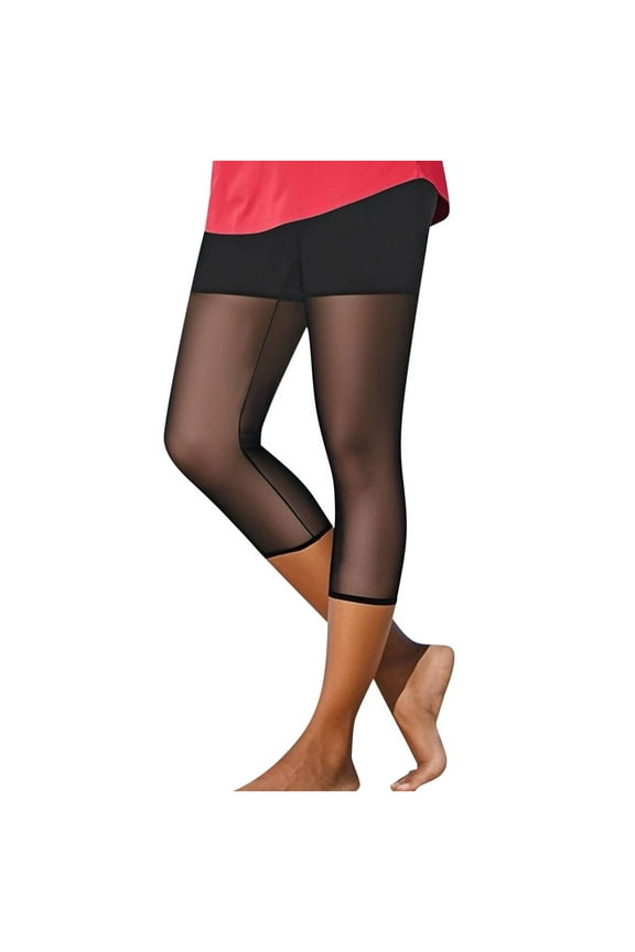 Women Mesh Sheer Capri Leggings High Waist Slimming Yoga Capris Casual Stretchy Gym Athletic Skinny Cropped Pants