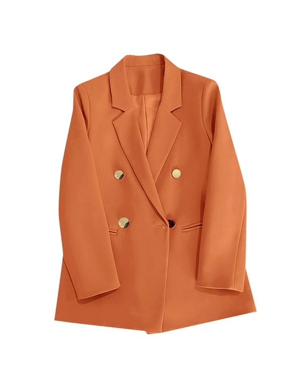 Women Oversized Blazer Jackets Classic Button down Casual Outerwear Fashion Long Sleeve Suit Notch Collar Dressy Tops(Medium,Orange)