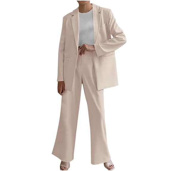 UAMVSH Women Oversized Blazers Sets Loose Fit Notch Collar Dressy 2 Piece Outfits with Pockets Long Sleeve Work Business Pantsuits(MediumBeige)