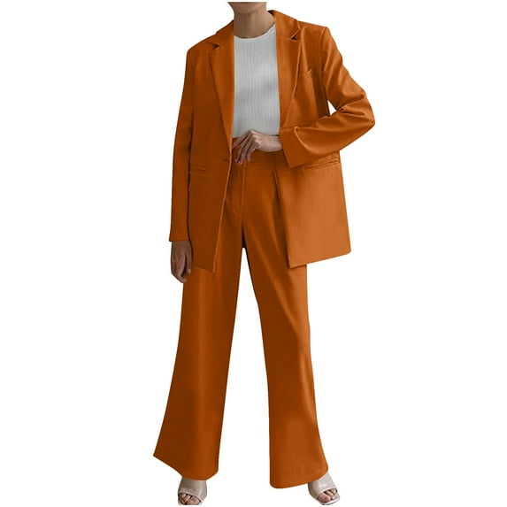 UAMVSH Women Oversized Blazers Sets Loose Fit Notch Collar Dressy 2 Piece Outfits with Pockets Long Sleeve Work Business Pantsuits(MediumOrange)