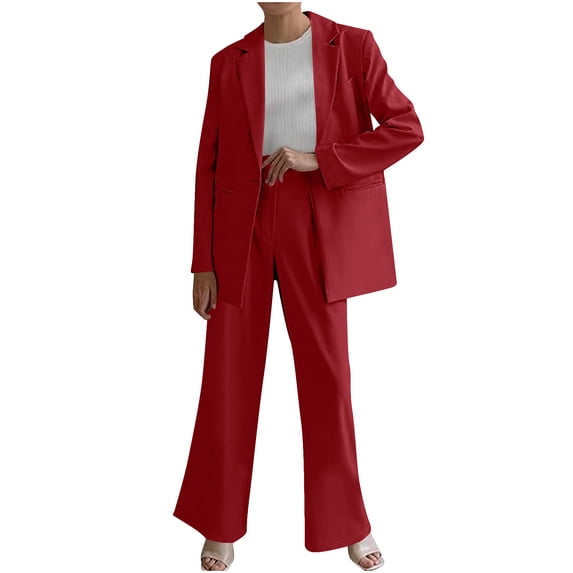 UAMVSH Women Oversized Blazers Sets Loose Fit Notch Collar Dressy 2 Piece Outfits with Pockets Long Sleeve Work Business Pantsuits(X-LargeRed)