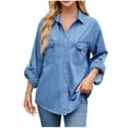 thumbnail image 1 of UAMVSH Women Oversized Denim Jackets Fall Lightweight Roll up Long Sleeve Jean Coats Loose Fit Solid Color Outwear with Pockets(X-Large,Light Blue), 1 of 7