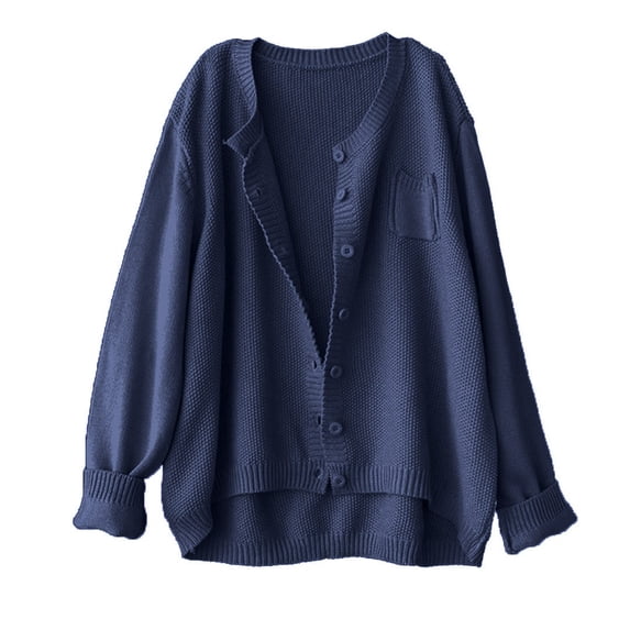 UAMVSH Women Oversized Loose Fit Long Sleeve Sweaters Fashion Button down Casual Sweaters Cardigan Knitted Fall Tops with Pockets(Large,Blue)