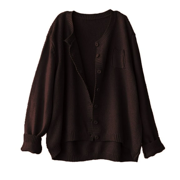UAMVSH Women Oversized Loose Fit Long Sleeve Sweaters Fashion Button down Casual Sweaters Cardigan Knitted Fall Tops with Pockets(Large,Coffee)