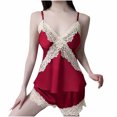 thumbnail image 1 of UAMVSH Women Pajama Set Lace Trim Short Pj Set V Neck Sleeveless Sleepwear with Shorts Nightwear, 1 of 3
