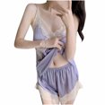 thumbnail image 1 of UAMVSH Women Pajama Set Lace Trim Short Pj Set V Neck Sleeveless Sleepwear with Shorts Nightwear, 1 of 3