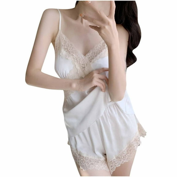 UAMVSH Women Pajama Set Lace Trim Short Pj Set V Neck Sleeveless Sleepwear with Shorts Nightwear