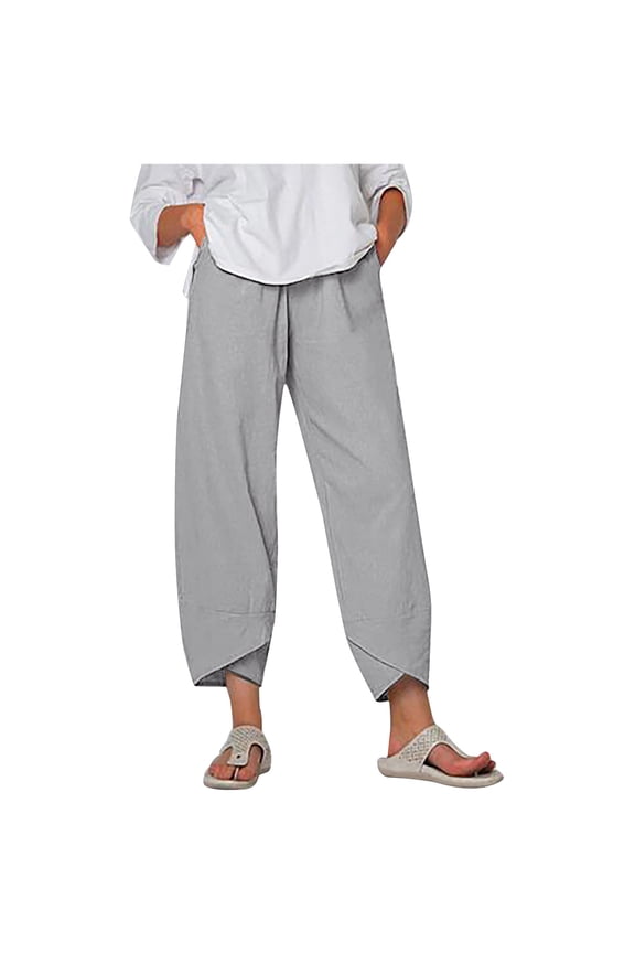 Women Plus Size Cotton Linen Pants with Pockets Trendy High Waist Beach Vacation Lounge Pants Lightweight Summer Fall Pants(5X-Large,Gray)