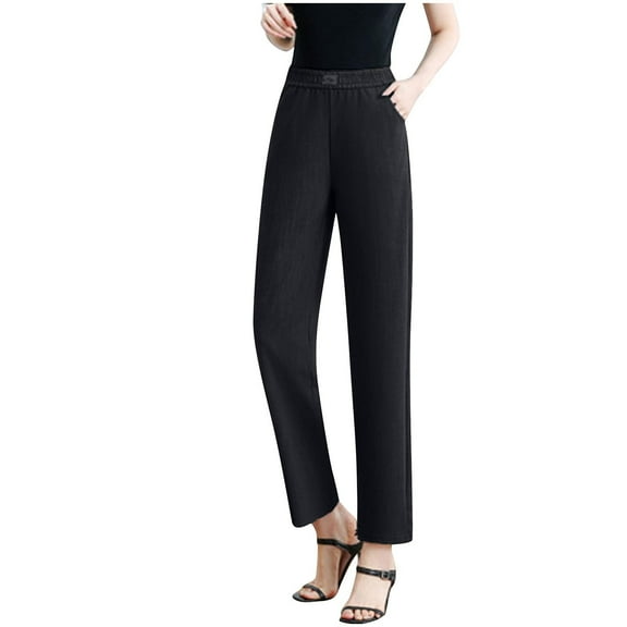 UAMVSH Women Plus Size Pants Soft Lightweight Business Lounge Pants with Pockets Casual Tapered High Waist Stretch Office Work Pants(5X-Large,Black)