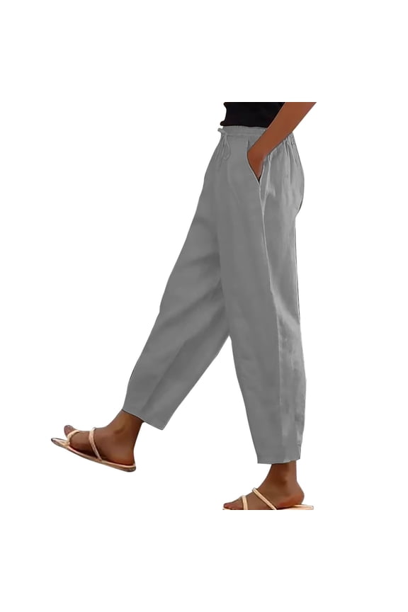 Women Plus Size Pants for Summer Vacation Travel Lightweight Straight Leg Pants Soft Drawstring Beach Pants with Pockets