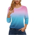 thumbnail image 1 of UAMVSH Women Plus Size Shirts Gradient Printed Tops Comfy Summer Fall 3/4 Sleeve V-Neck Tees Trendy Dressy Casual Vacation Outfits(X-Large,Pink), 1 of 5