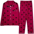 thumbnail image 1 of UAMVSH Women Printed Pajama Outfits Long Sleeved Shirts with Pants Lounge Pjs Sets Button down Lapel Collar Elastic Waist Bottom Sleepwear(LargeRed 1), 1 of 4
