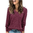 thumbnail image 1 of UAMVSH Women Ribbed Knitted V-Neck Sweaters Basic Long Sleeve Solid Color Tunic Tops Soft Fall Lightweight Casual Sweaters Pullover(X-Large,Red), 1 of 6