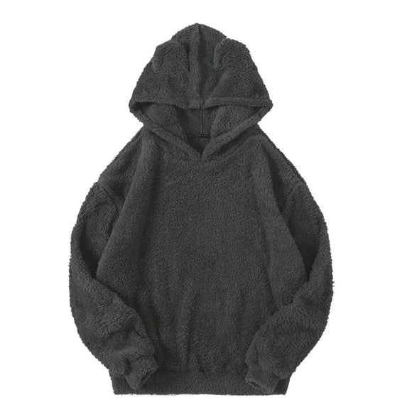UAMVSH Women Sherpa Hooded Sweatshirts Oversized Fuzzy Fleece Warm Hoodie Casual Winter Long Sleeve Fluffy Plush Pullover Tops(Large,Dark Gray)