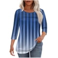 thumbnail image 1 of UAMVSH Women Shirts Casual 3/4 Sleeve Crew Neck Blouses Trendy Pleated Front Printed Dressy Tunic Tops with Curved Hem(XX-Large,Blue), 1 of 6