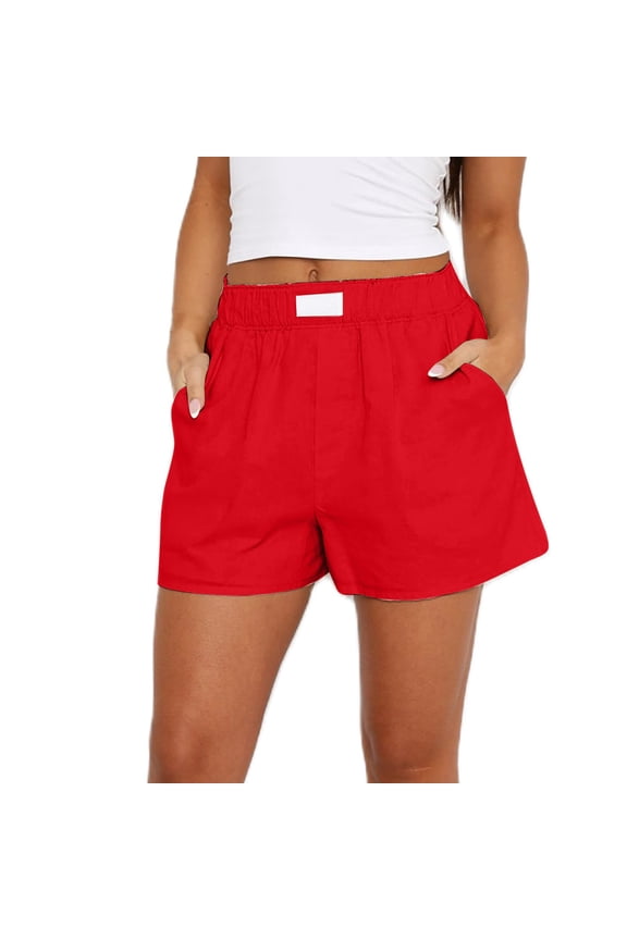 Women Solid Boxer Shorts Lounge Shorts Elastic Waist Cute Casual Pajama Bottom with Pockets