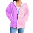 thumbnail image 1 of UAMVSH Women Trendy Printed Hoodie Jackets with Pockets Classic Fall Long Sleeve Drawstring Hooded Coats Loose Fit Full Zipper Outerwear(XX-Large,Purple 2), 1 of 5