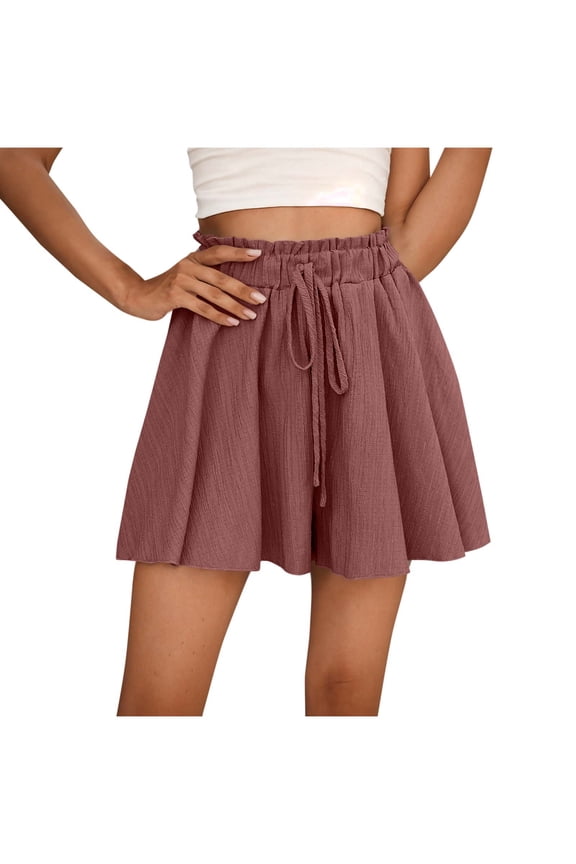 Women Trendy Summer Shorts Boho Flowy Baggy Summer Beach Culottes Shorts Elastic Waist Drawstring Flared Shorts