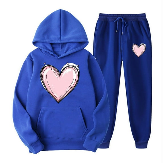 UAMVSH Women Valentine's Day Hoodie Outfits Sets with Pockets Trendy Heart Graphic Long Sleeve Hooded Sweatshirts and Jogger Pants(XX-LargeBlue 1)