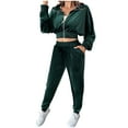 thumbnail image 1 of UAMVSH Women Velvet 2 Piece Outfits Warm Fleece Full Zip up Cropped Jackets and Jogger Pants with Pockets Soft Long Sleeve Sets(Large,Green), 1 of 6