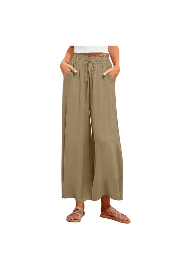 Women Wide Leg Palazzo Pants for Summer Vacation Travel Lightweight Baggy Culottes Casual High Waist Flowy Pants with Pockets