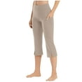 thumbnail image 1 of UAMVSH Women Yoga Capri Pants Casual Stretchy Gym Athletic Bootcut Capris Trendy High Waist Front Slit Flare Leggings with Pockets, 1 of 7
