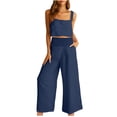 thumbnail image 1 of UAMVSH Women's 2 Piece Outfits Cotton Linen Palazzo Smocked Waist Slacks and Wide Strap Tank Tops Pantsuits Sleeveless Lounge Sets with Pockets(Small,Navy), 1 of 6