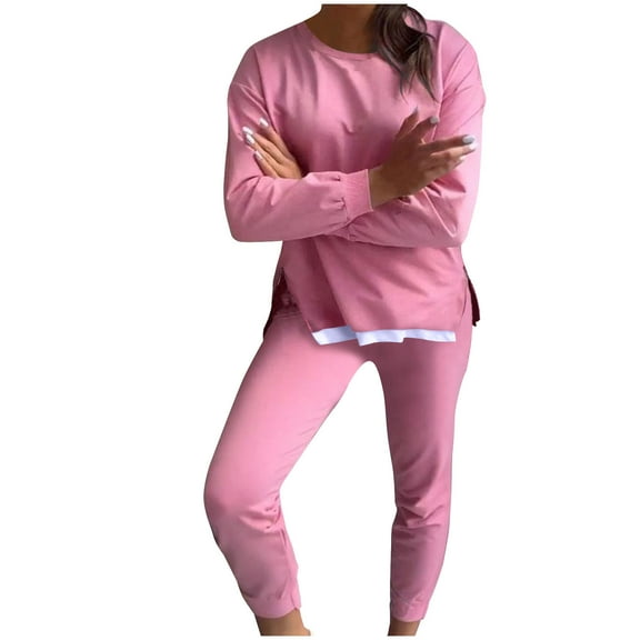 UAMVSH Women's 2 Piece Outfits Plus Size Two Piece Long Sleeve Sweatshirts Tracksuits with Tapered Pants Sweatsuit Lounge Sets(4X-LargePink)