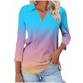 thumbnail image 1 of UAMVSH Women's 3/4 Length Sleeve V-Neck Collared Tops Trendy Gradient Printed Casual Lapel Office Work Tunic Shirts Clothes(XX-Large,Light Blue), 1 of 5