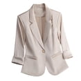 thumbnail image 1 of UAMVSH Women's 3/4 Sleeve Blazers for Business Solid Color Work Suit Jackets Casual Collared Coats Loose Fit Dressy Outerwear with Pockets(3X-Large,Beige), 1 of 5