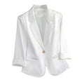 thumbnail image 1 of UAMVSH Women's 3/4 Sleeve Blazers for Business Solid Color Work Suit Jackets Casual Collared Coats Loose Fit Dressy Outerwear with Pockets(Large,White), 1 of 5
